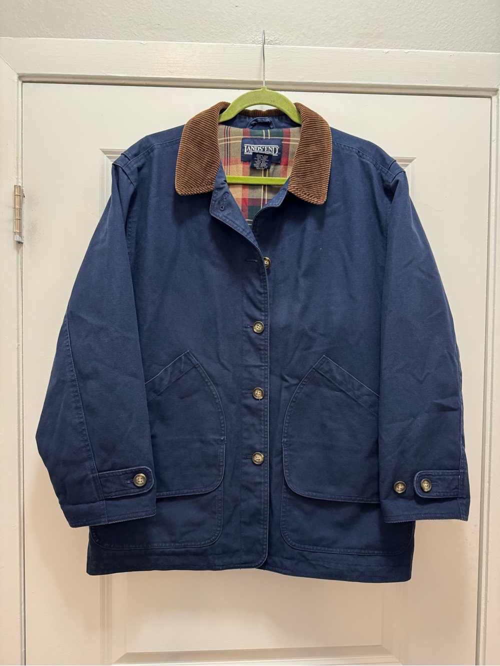 Lands End Jacket Chore Coat Barn Canvas Plaid